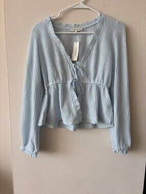 Francesca's Blue Waffle Knit Long Sleeve Top - Size XS NWT